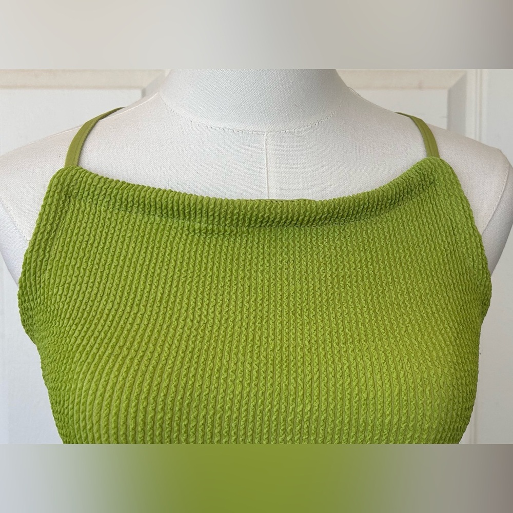 Urban Outfitters Ribbed Mini Dress Open Back Bodycon Lime Size Medium - Picture 2 of 9